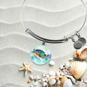 I Heart Sea Turtle Bangle Bracelet