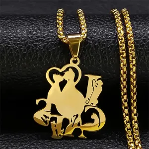 I love Cats Pendant Necklace for Women Men Stainless Steel Gold Color Animal Cat Chain Necklaces