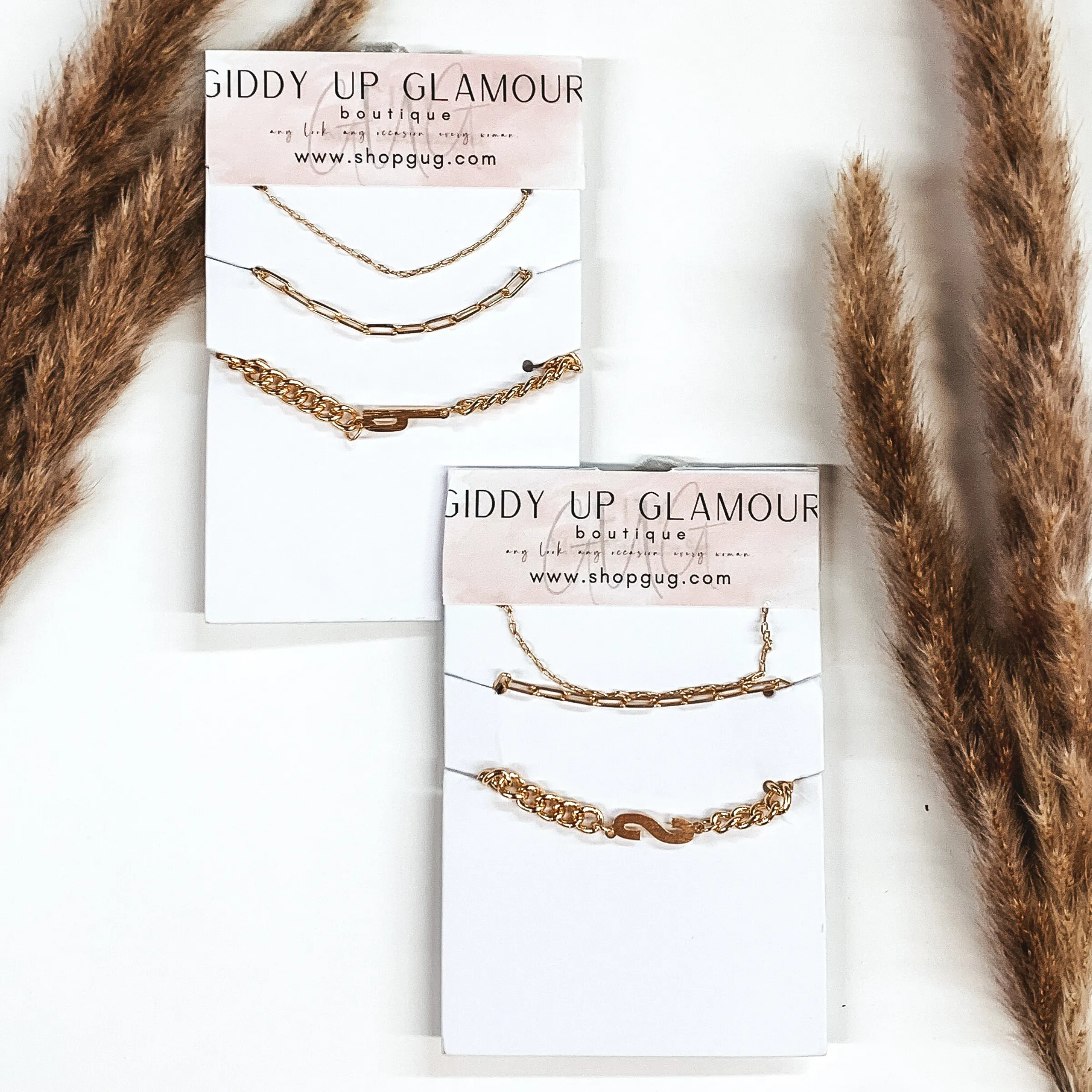 Initial Multi Chained Necklace Set in Gold