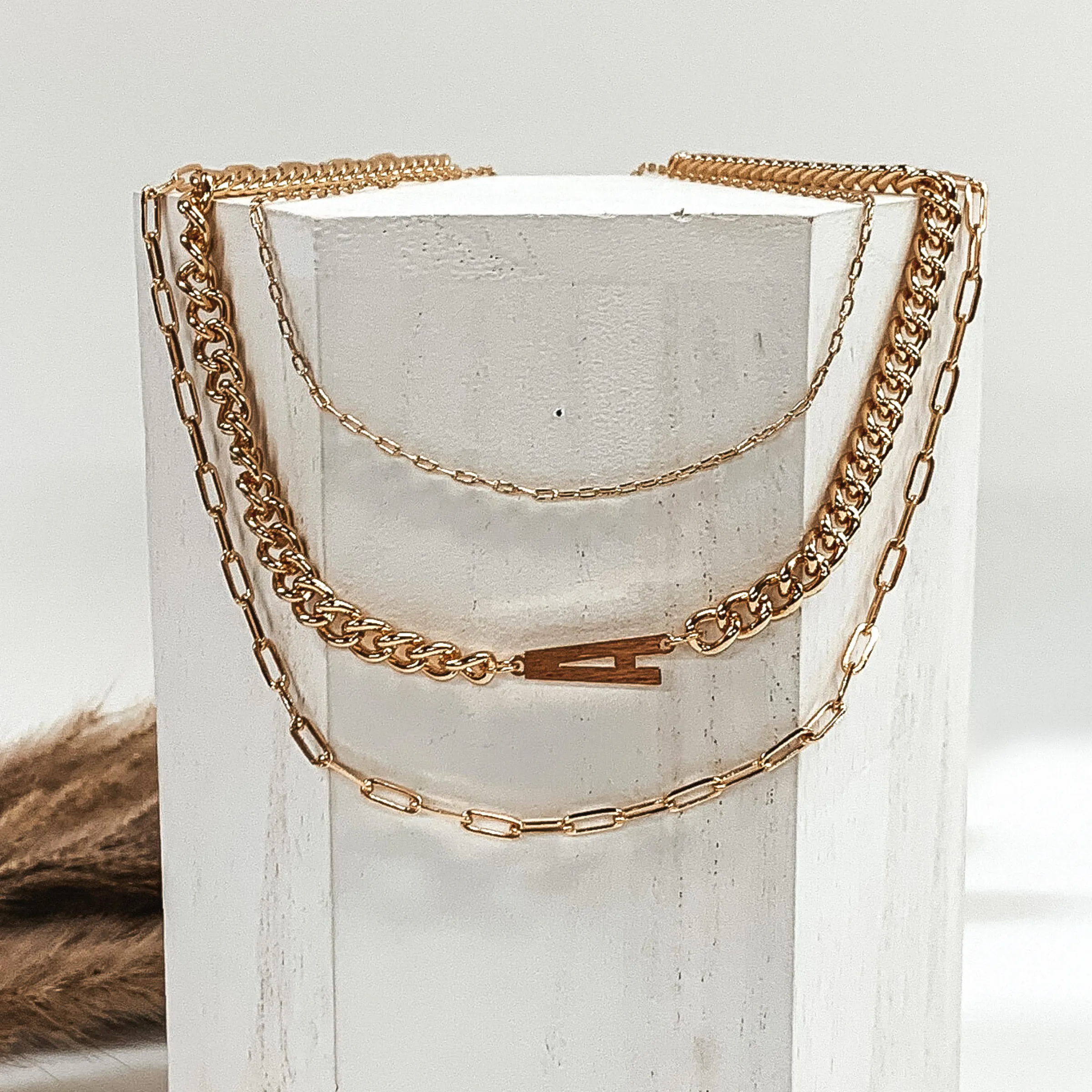 Initial Multi Chained Necklace Set in Gold