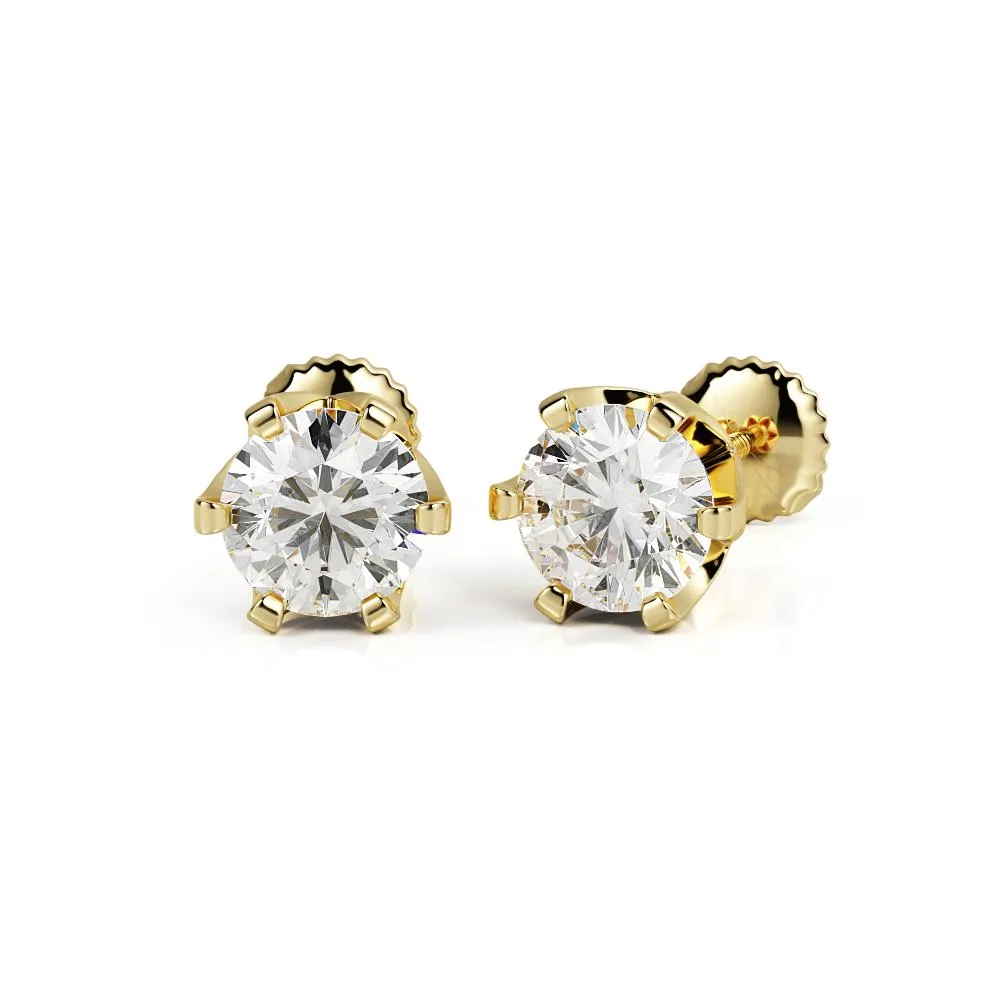 Intense Light Solitaire Earrings 3 Natural Diamonds in Yellow Gold
