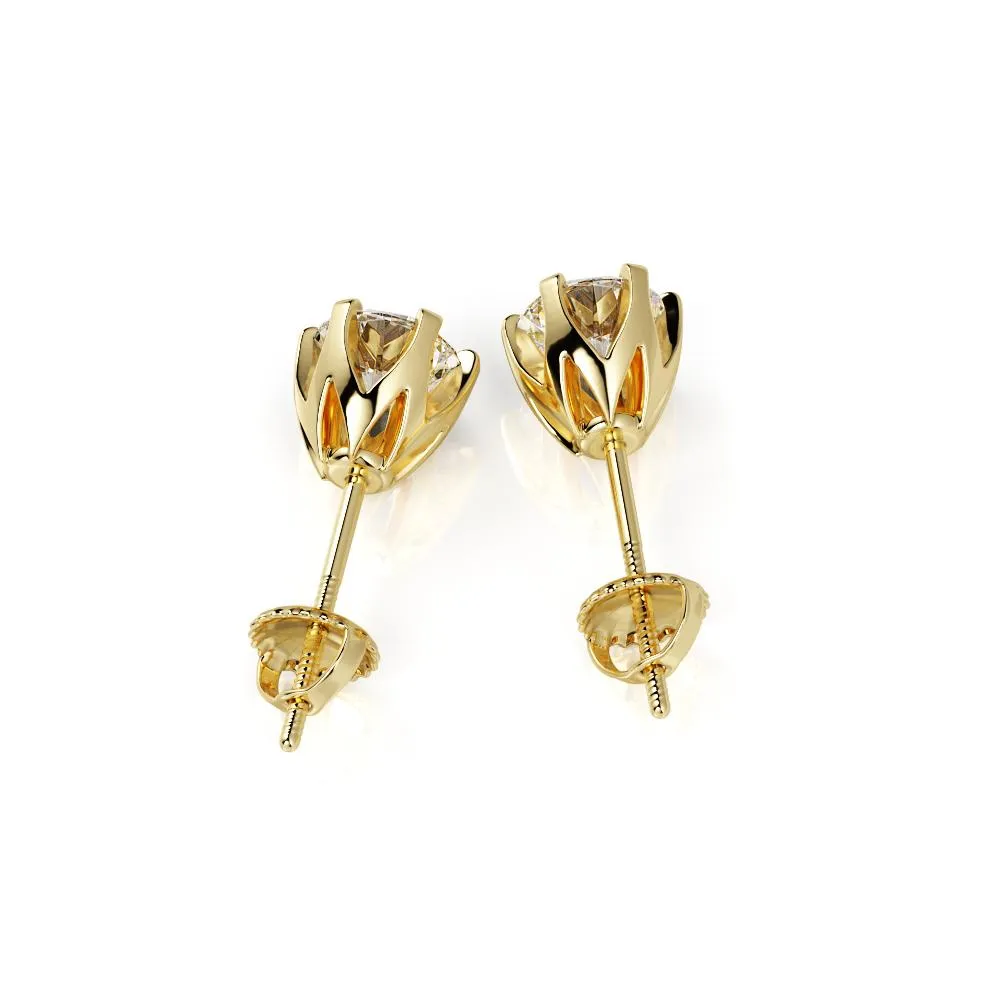 Intense Light Solitaire Earrings 3 Natural Diamonds in Yellow Gold
