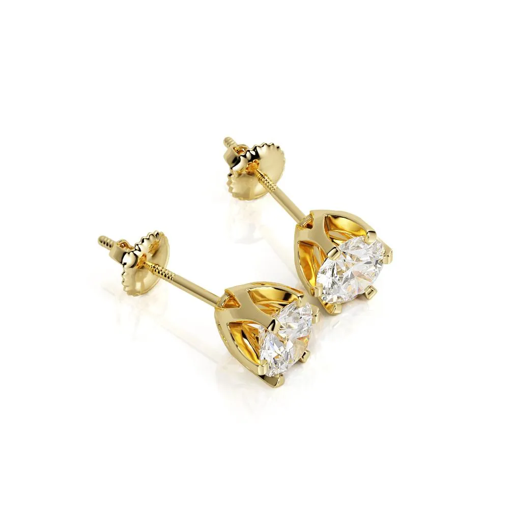 Intense Light Solitaire Earrings 3 Natural Diamonds in Yellow Gold