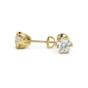 Intense Light Solitaire Earrings 3 Natural Diamonds in Yellow Gold