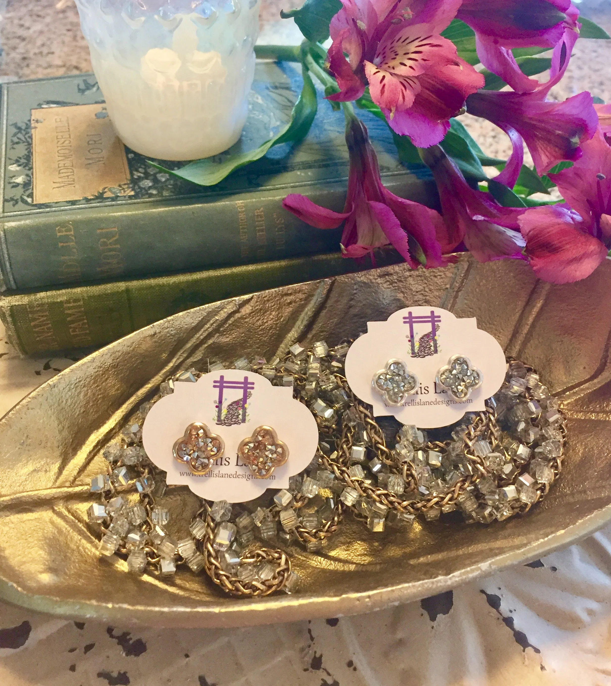 Jan Crushed Druzy Clover Stud Earrings