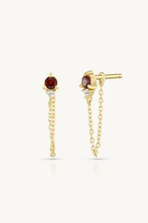January Garnet Birthstone Gold Stud
