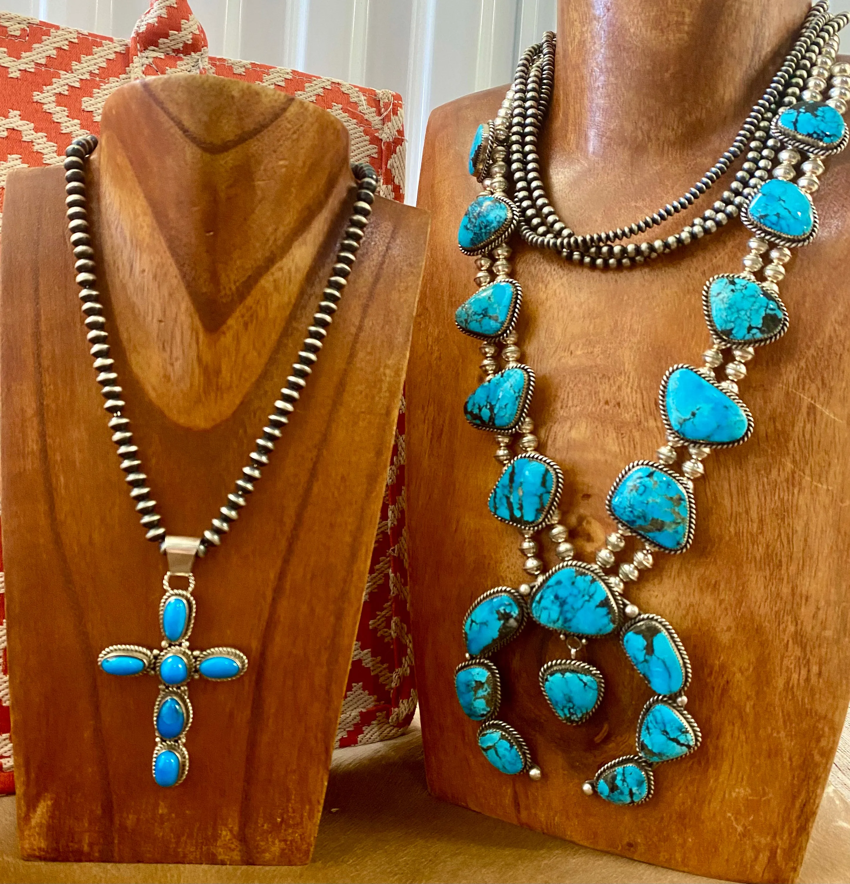 Kingman Turquoise Cross Pendant By Fred Peters