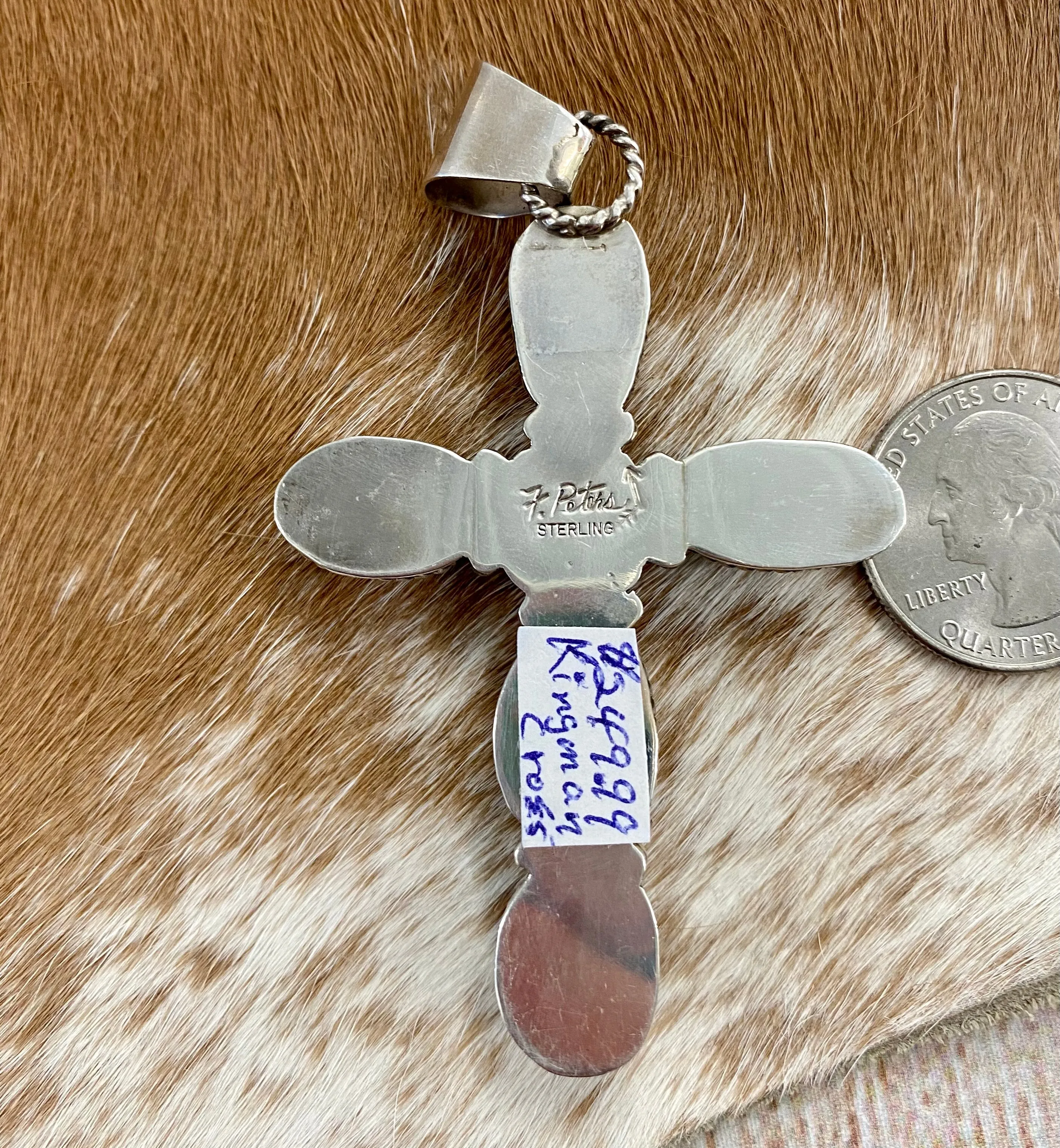 Kingman Turquoise Cross Pendant By Fred Peters