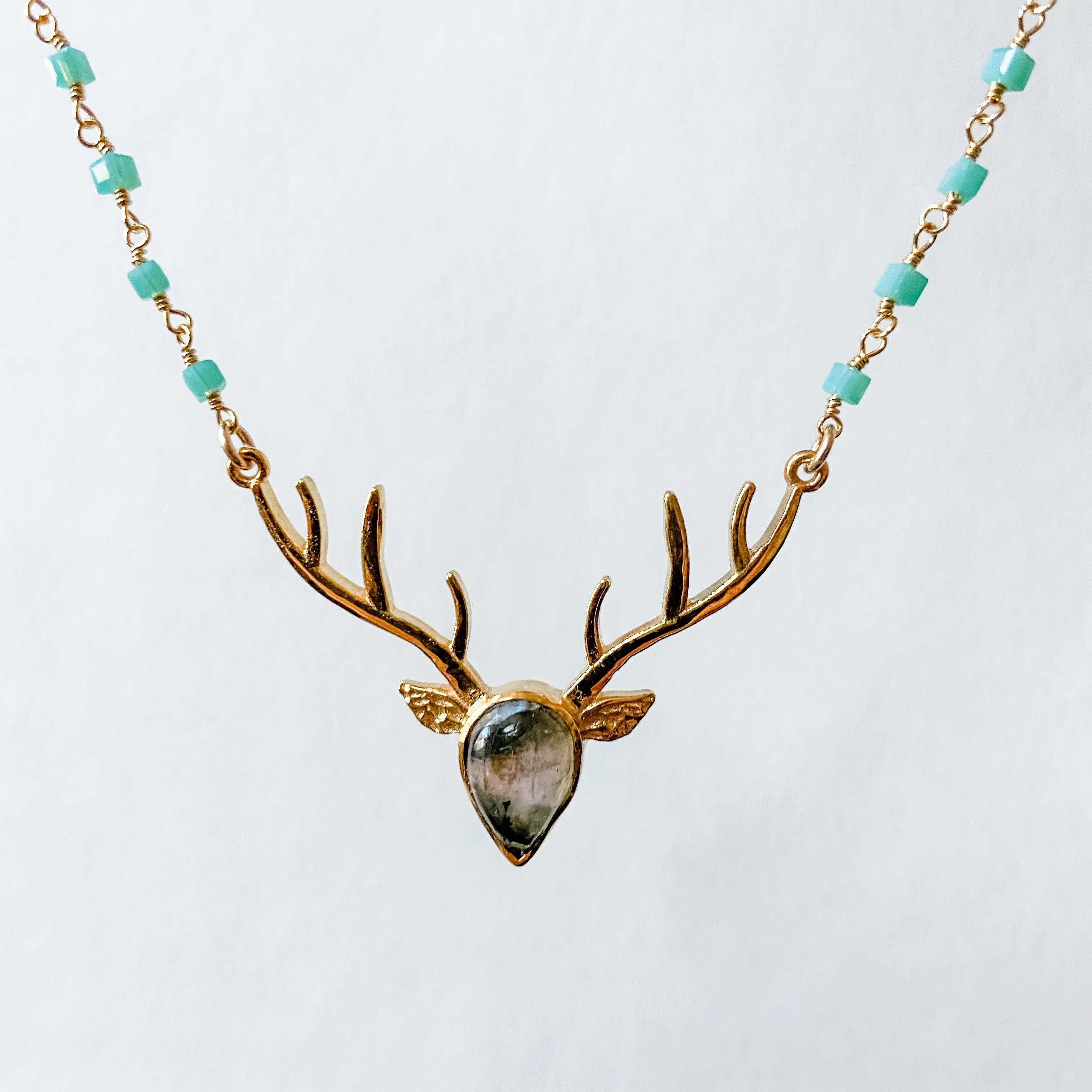 Labradorite Deer Antler Necklaces