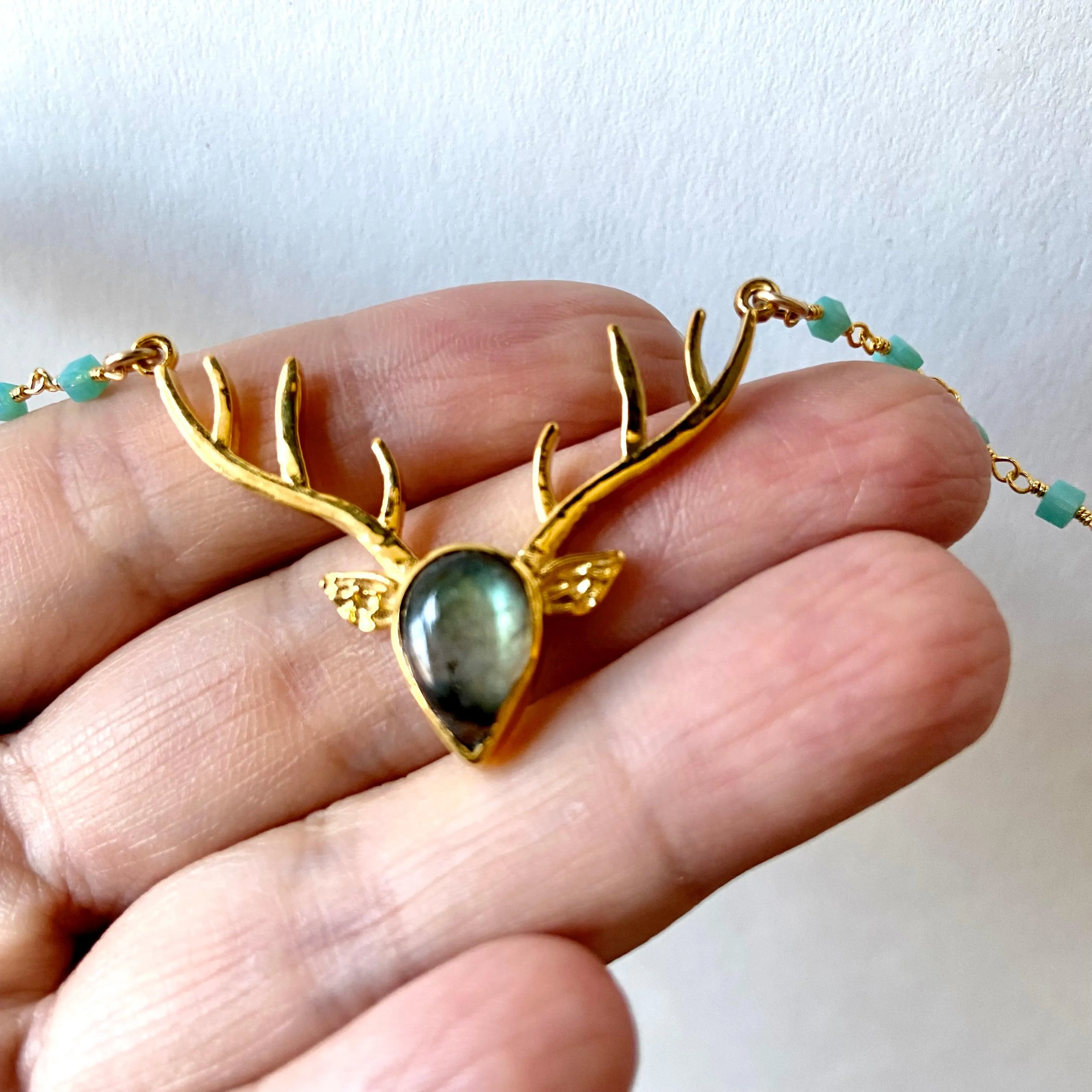 Labradorite Deer Antler Necklaces