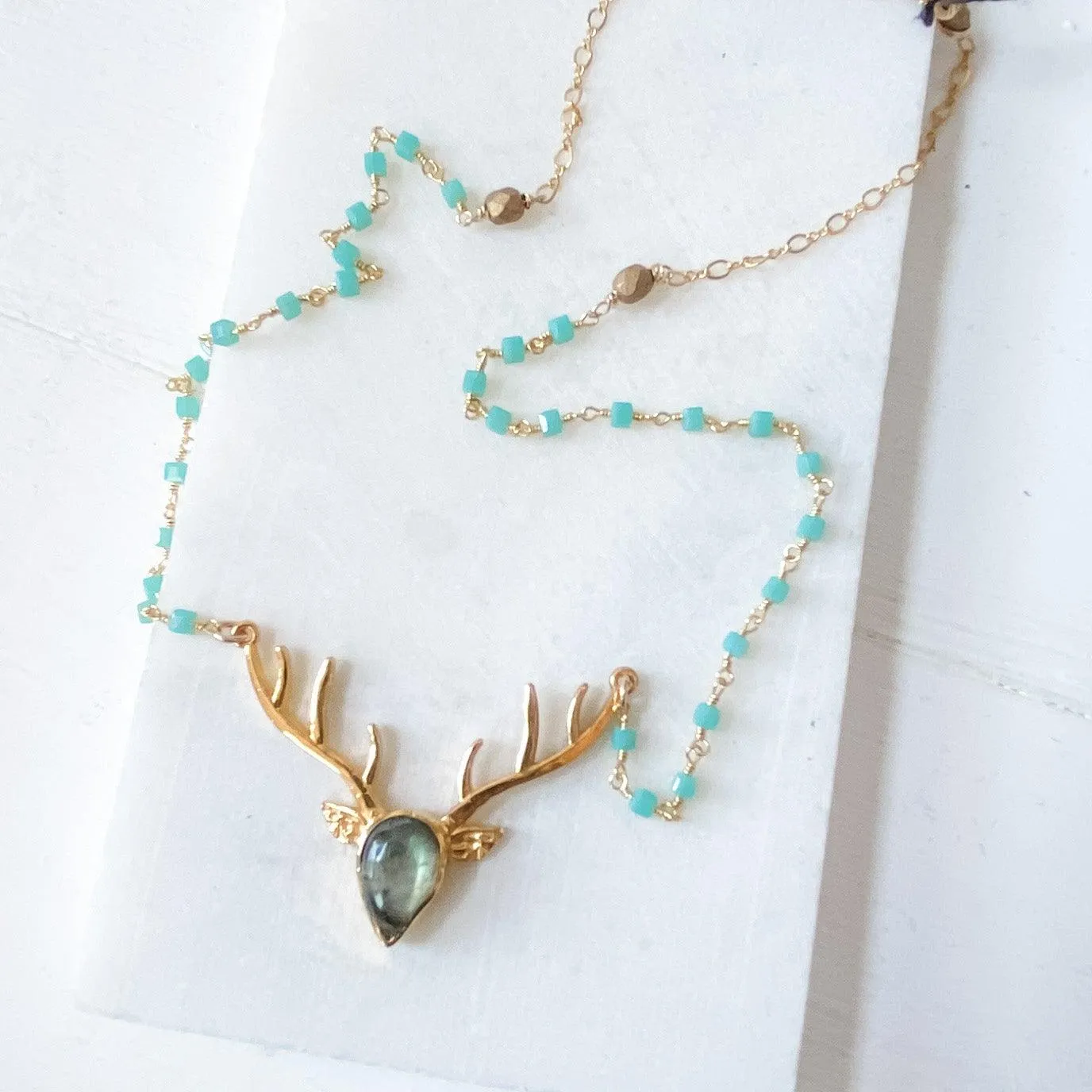 Labradorite Deer Antler Necklaces
