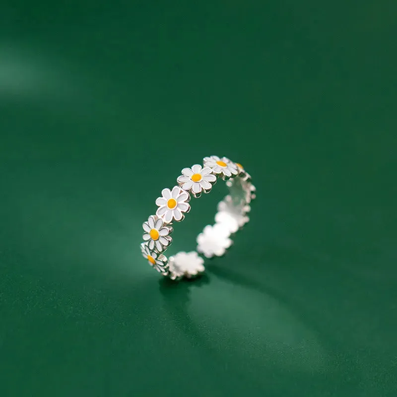 Lady Glams Exquisite Enamel Sunflower Open Ring
