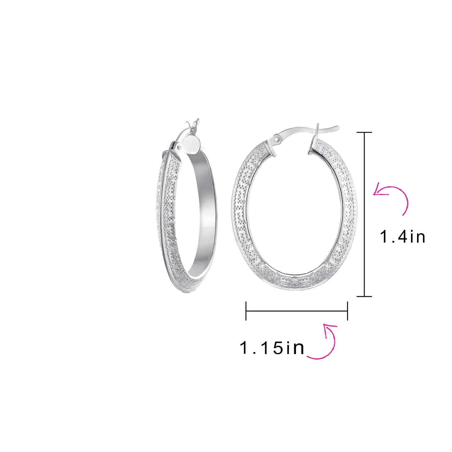 Large Greek Key Oval Hoop Huggie Earrings Sterling Silver 1 Inch Diameter