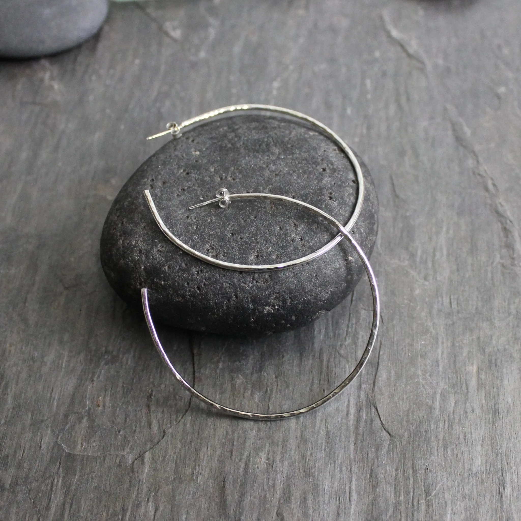 Large Sterling Silver 2" Hammered Hoop Earrings