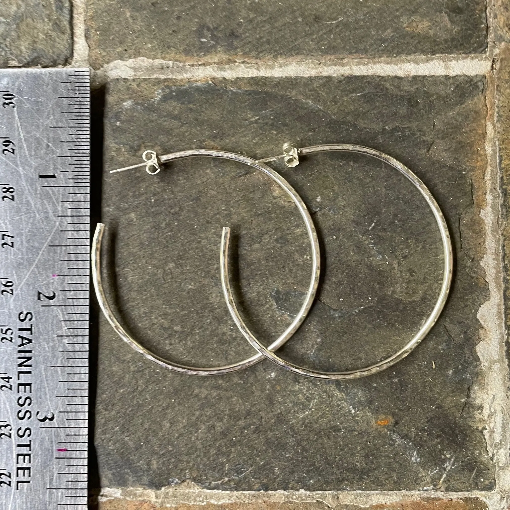 Large Sterling Silver 2" Hammered Hoop Earrings