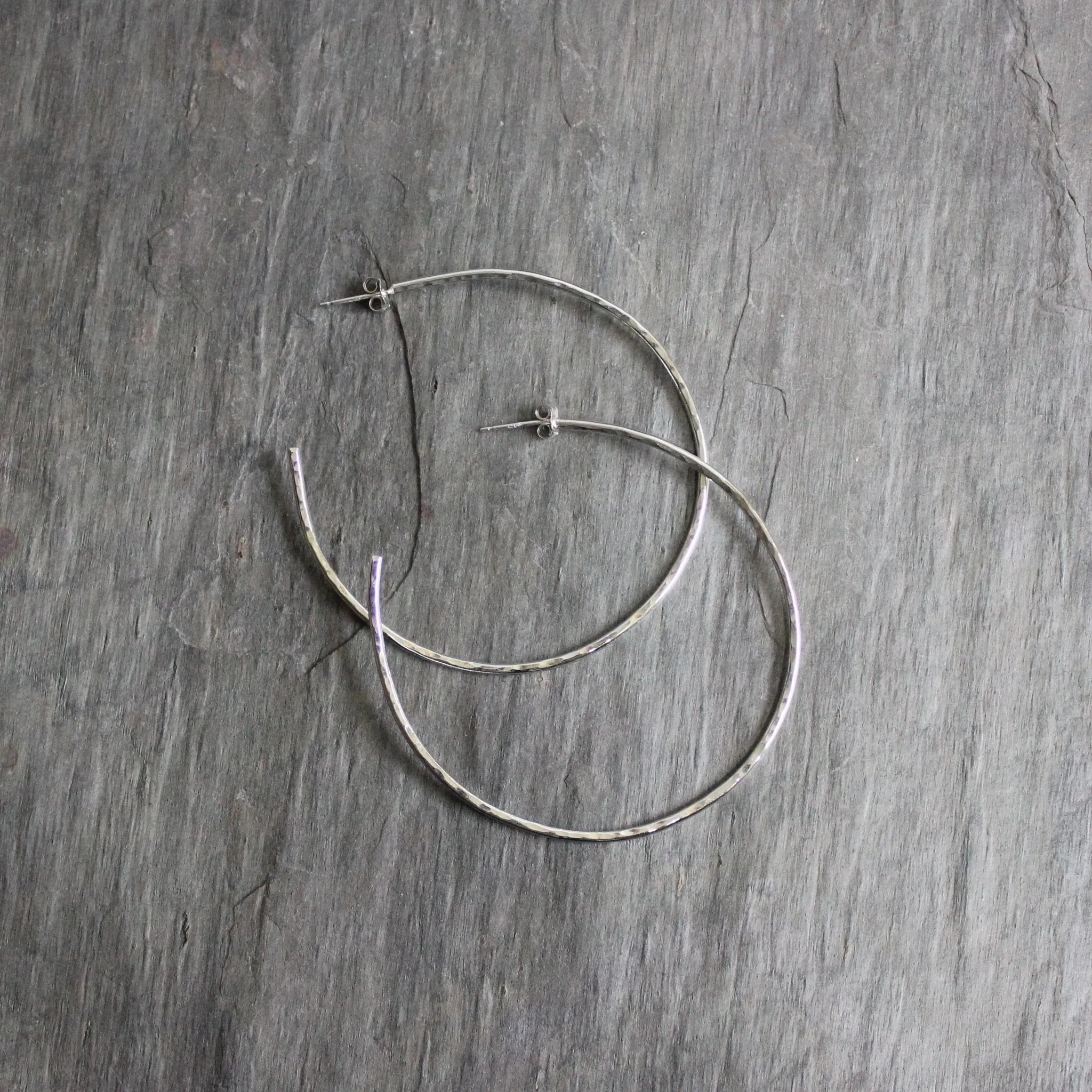 Large Sterling Silver 2" Hammered Hoop Earrings