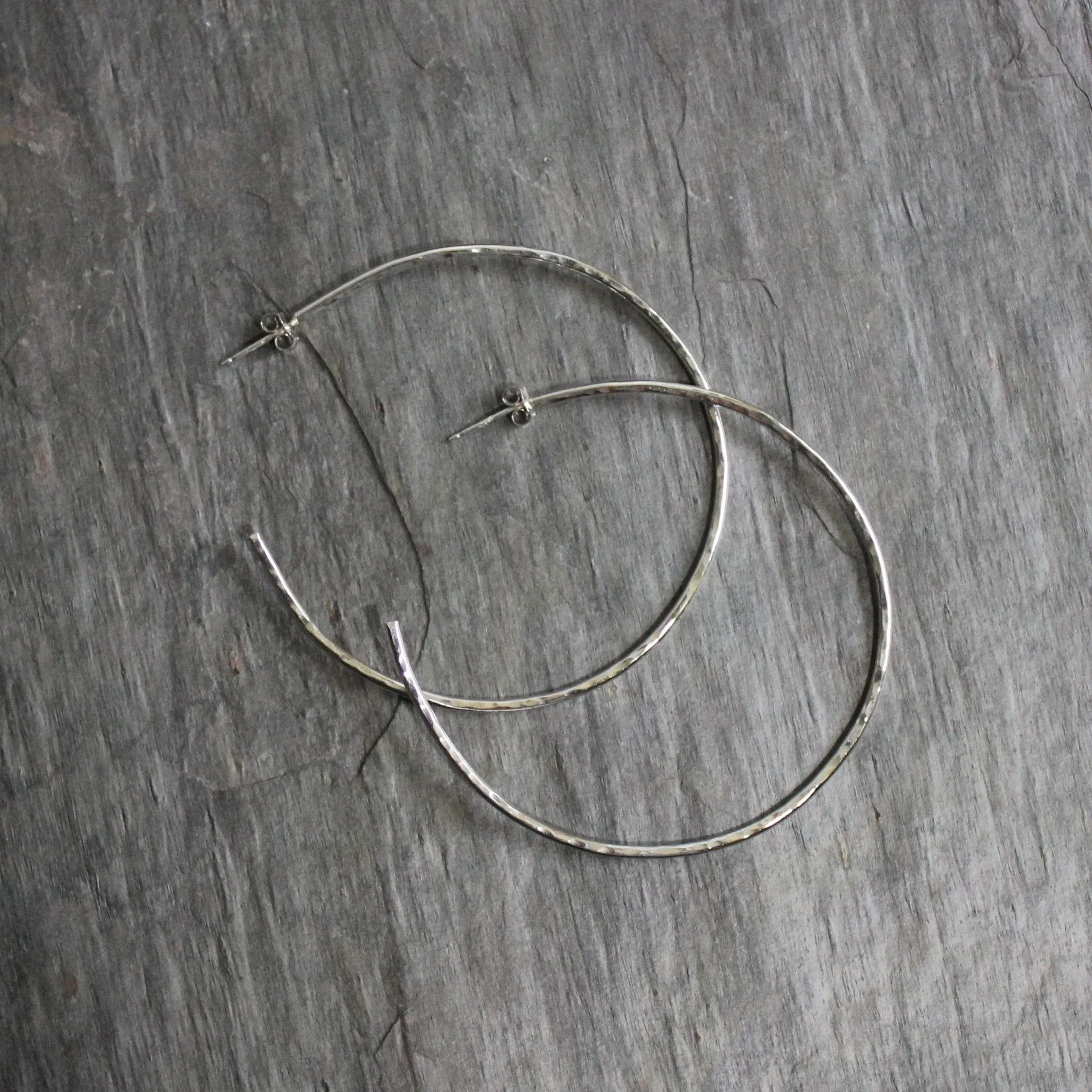 Large Sterling Silver 2" Hammered Hoop Earrings