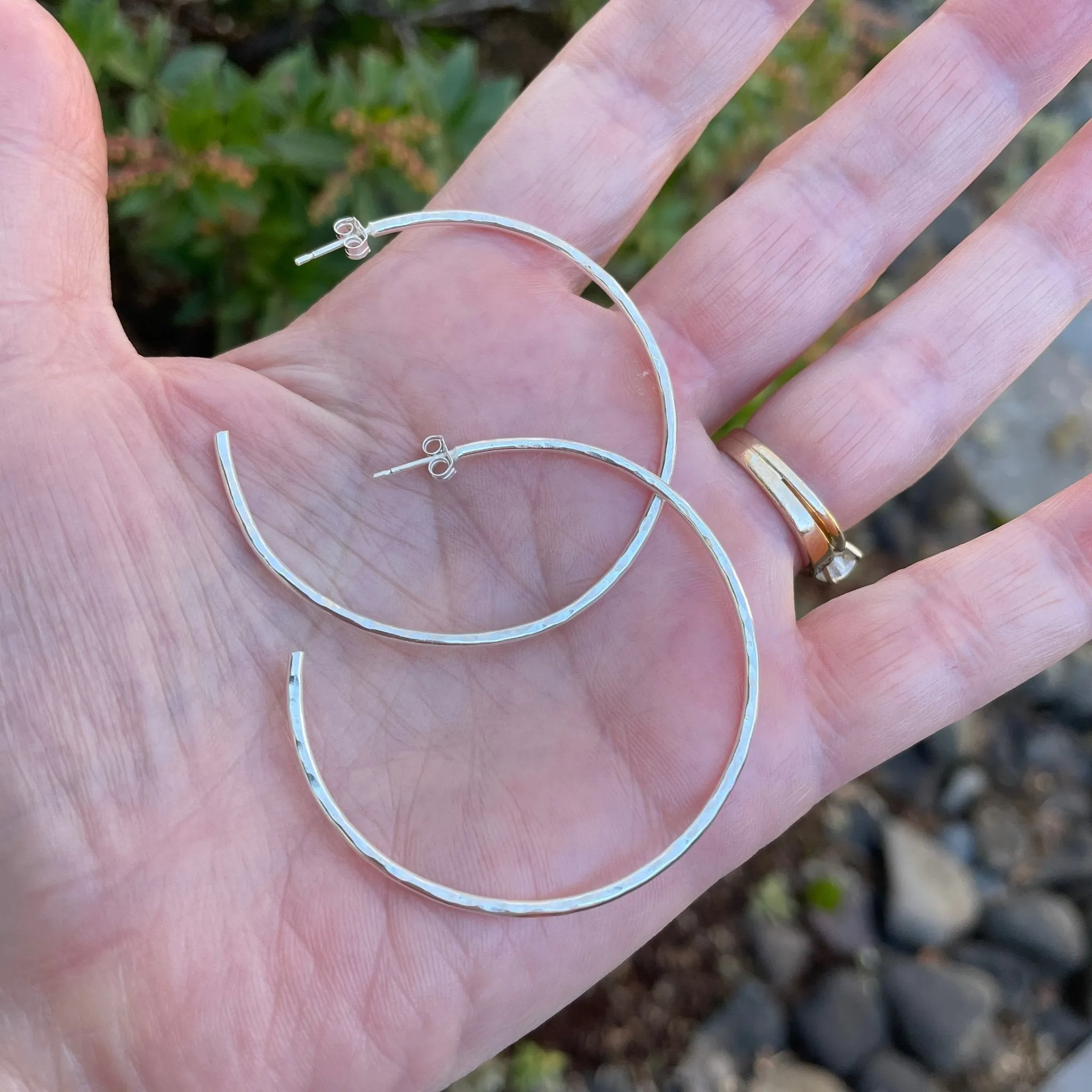 Large Sterling Silver 2" Hammered Hoop Earrings