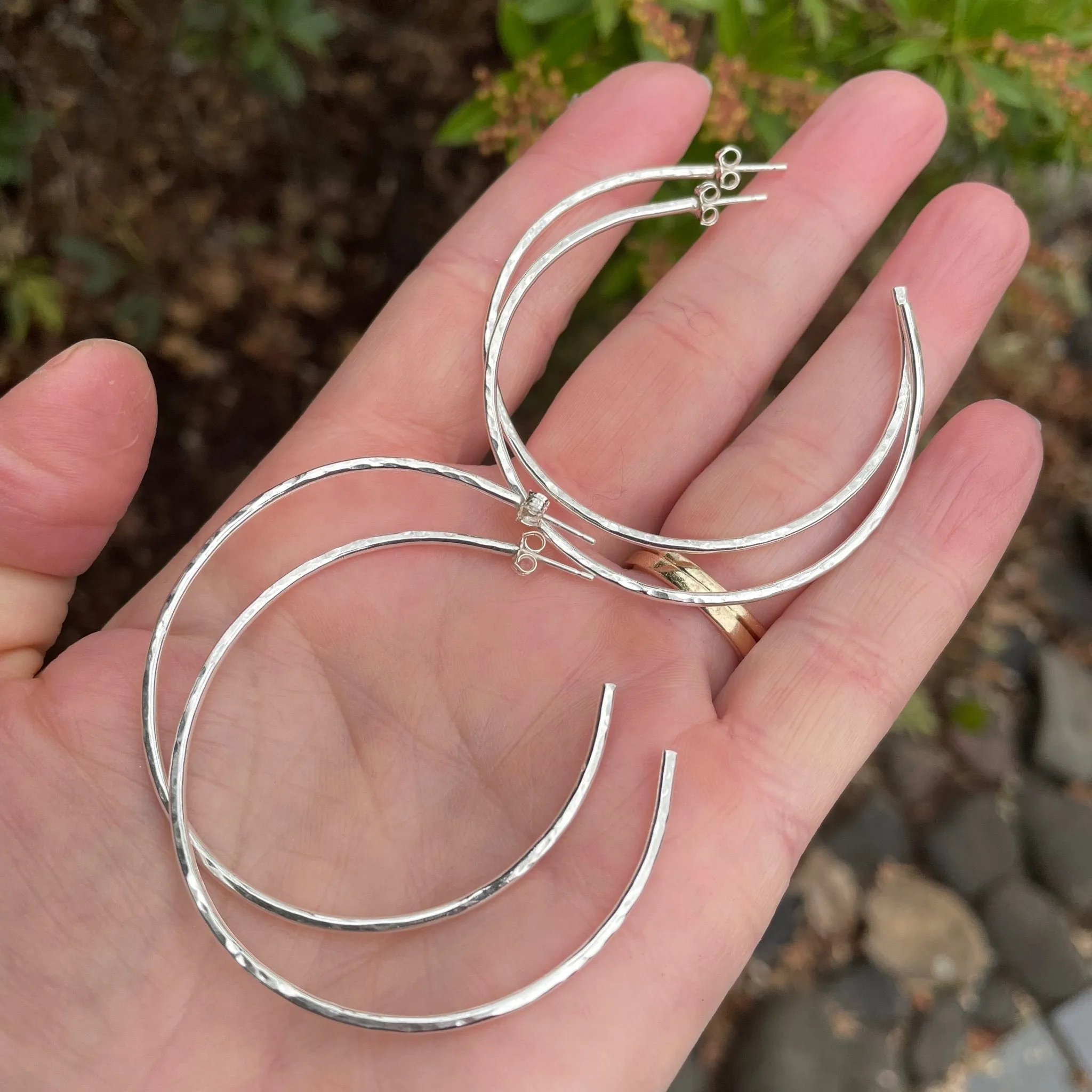 Large Sterling Silver 2" Hammered Hoop Earrings