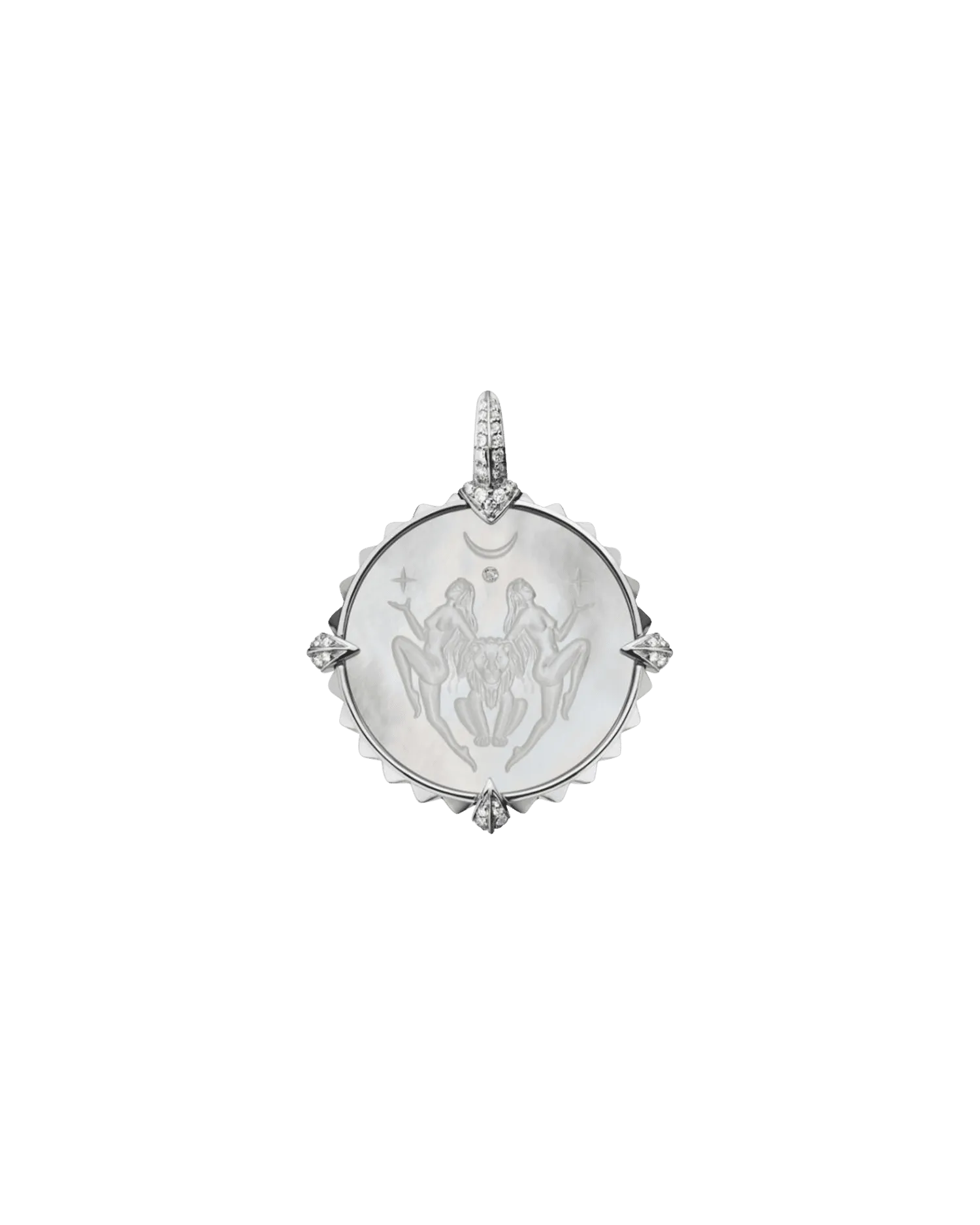 Leo Coin Charm | Mother of Pearl, Diamonds, and White Gold