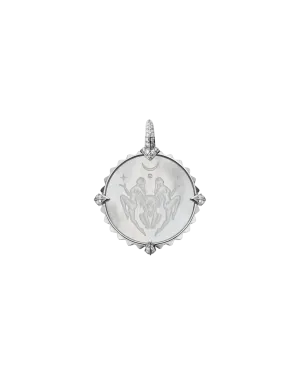 Leo Coin Charm | Mother of Pearl, Diamonds, and White Gold