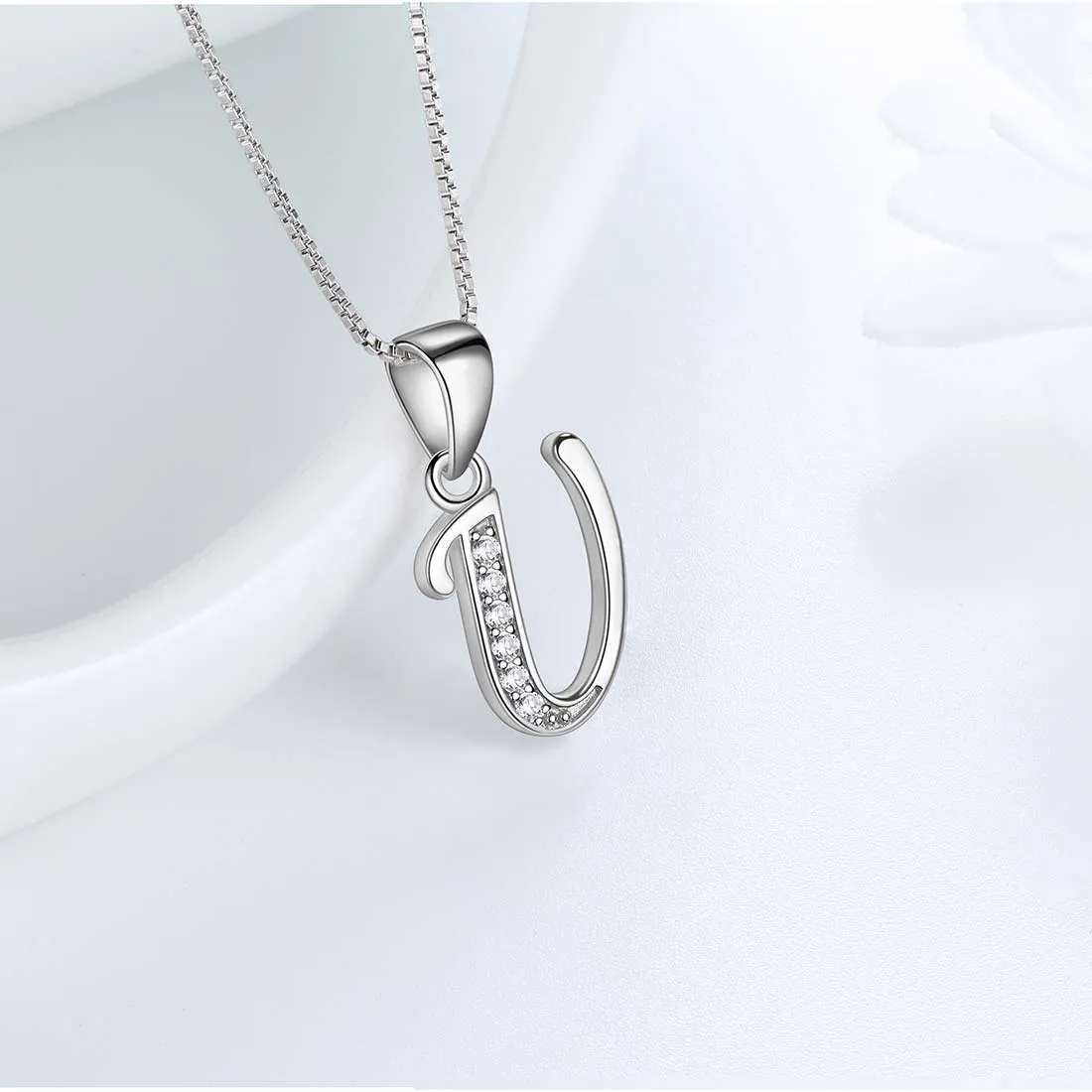 Letter U Initial Necklaces Pendant Women Men Name Jewelry Gift 925 Silver