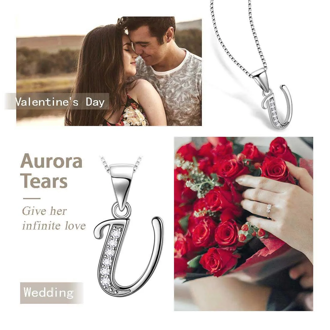 Letter U Initial Necklaces Pendant Women Men Name Jewelry Gift 925 Silver