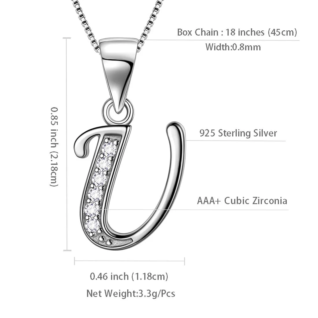 Letter U Initial Necklaces Pendant Women Men Name Jewelry Gift 925 Silver