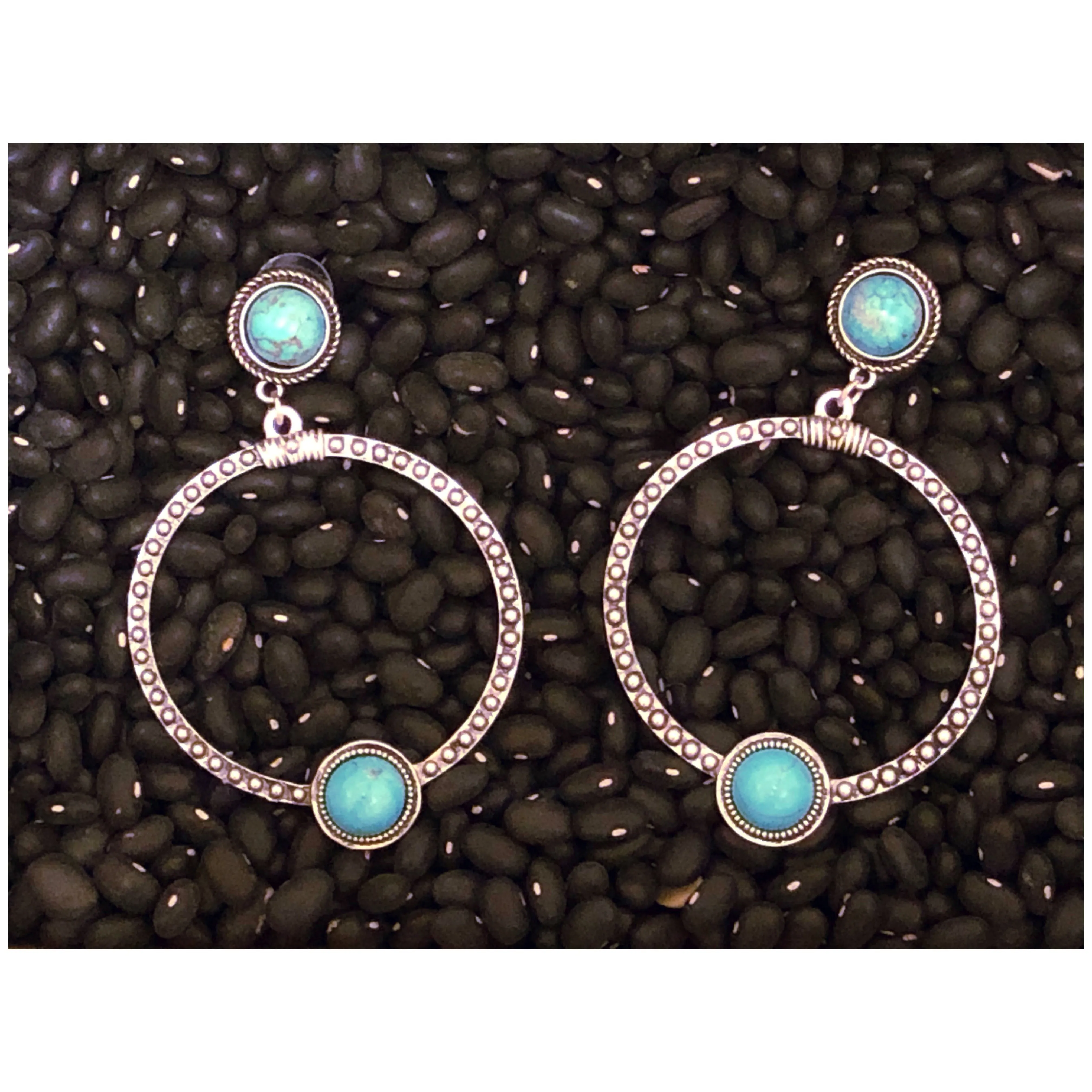 Linda Turquoise & Silver Hoops