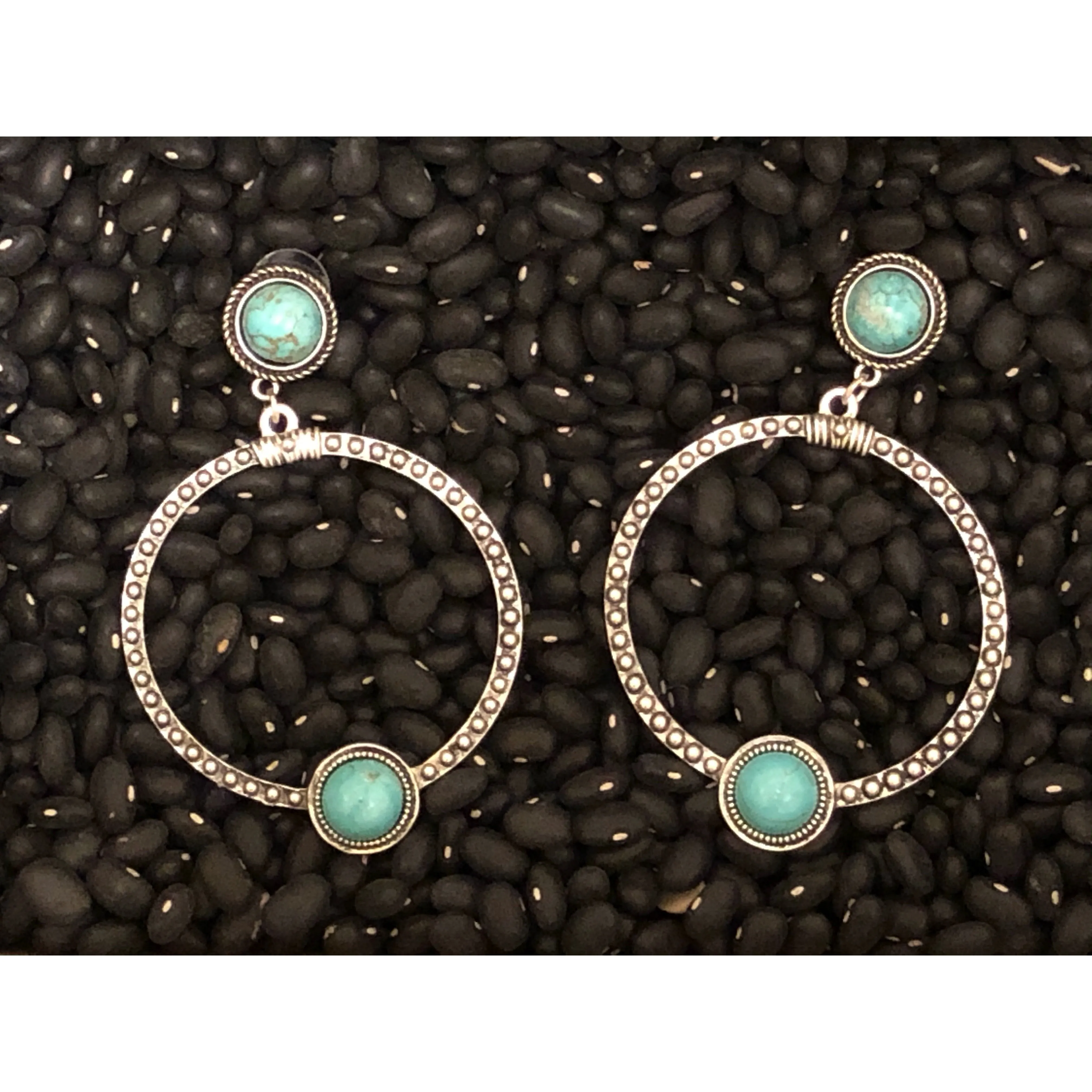 Linda Turquoise & Silver Hoops