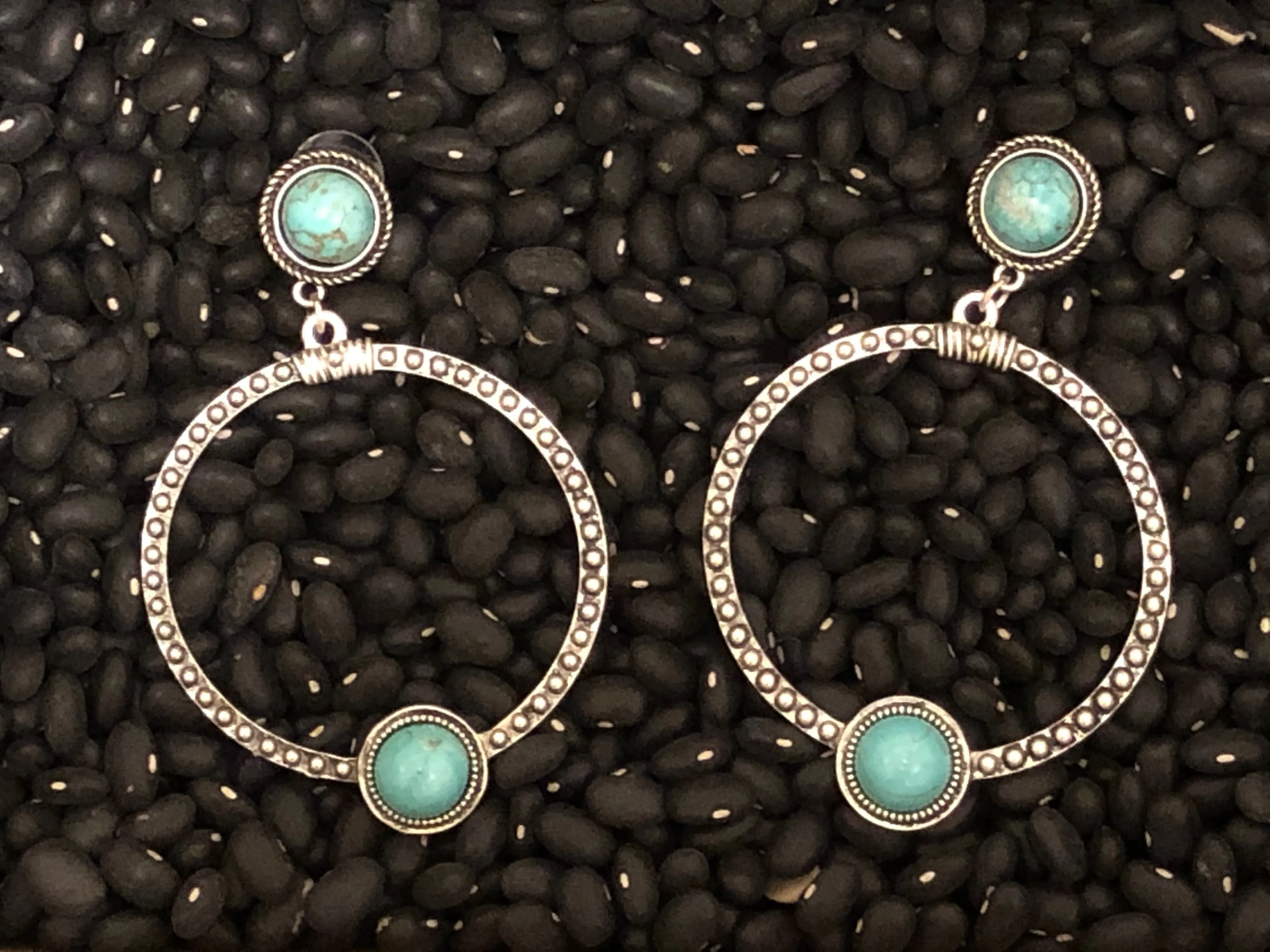 Linda Turquoise & Silver Hoops