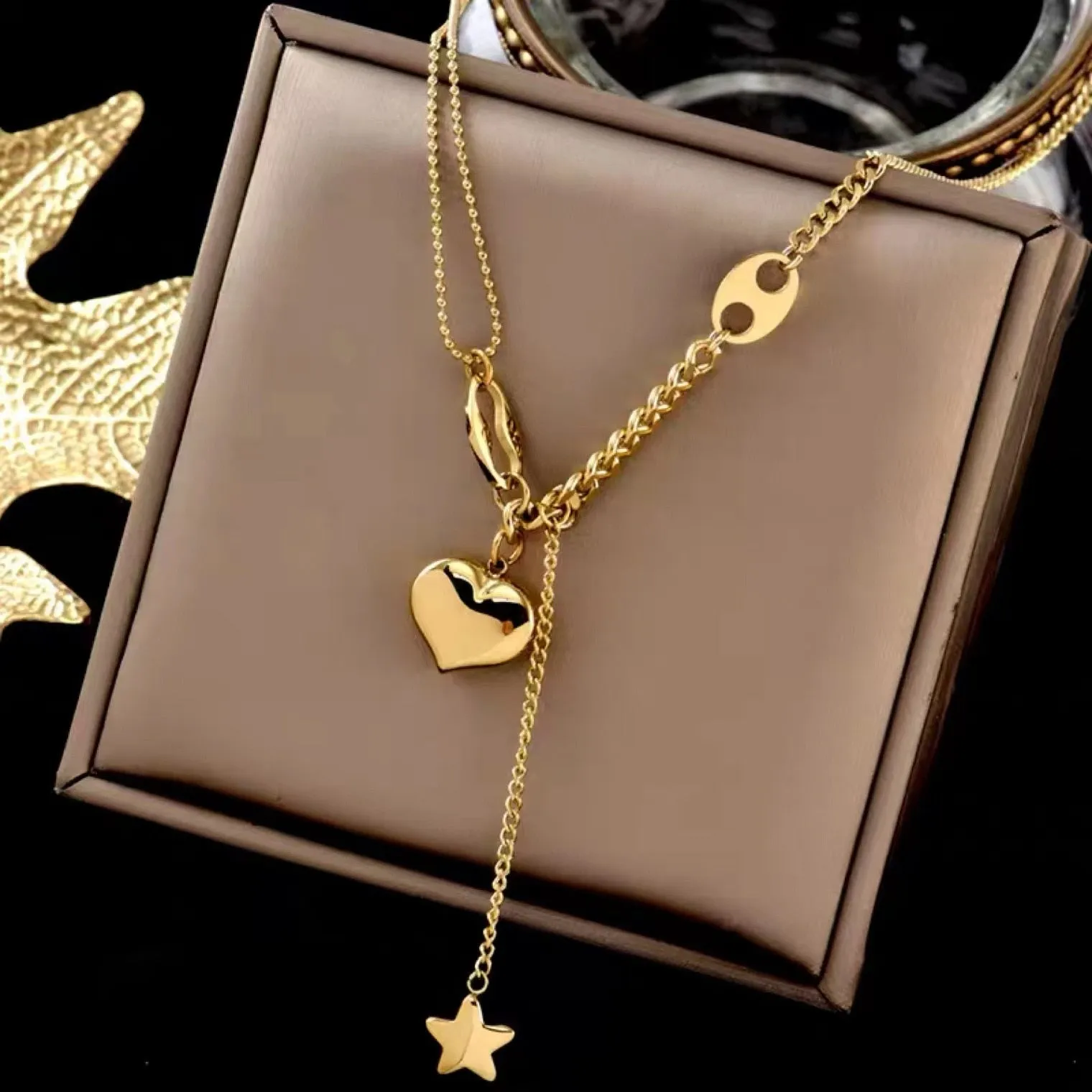 Long Love Heart Women Girls Necklaces Pendant Star Hanging Chain