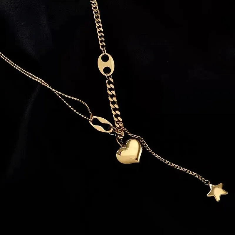 Long Love Heart Women Girls Necklaces Pendant Star Hanging Chain