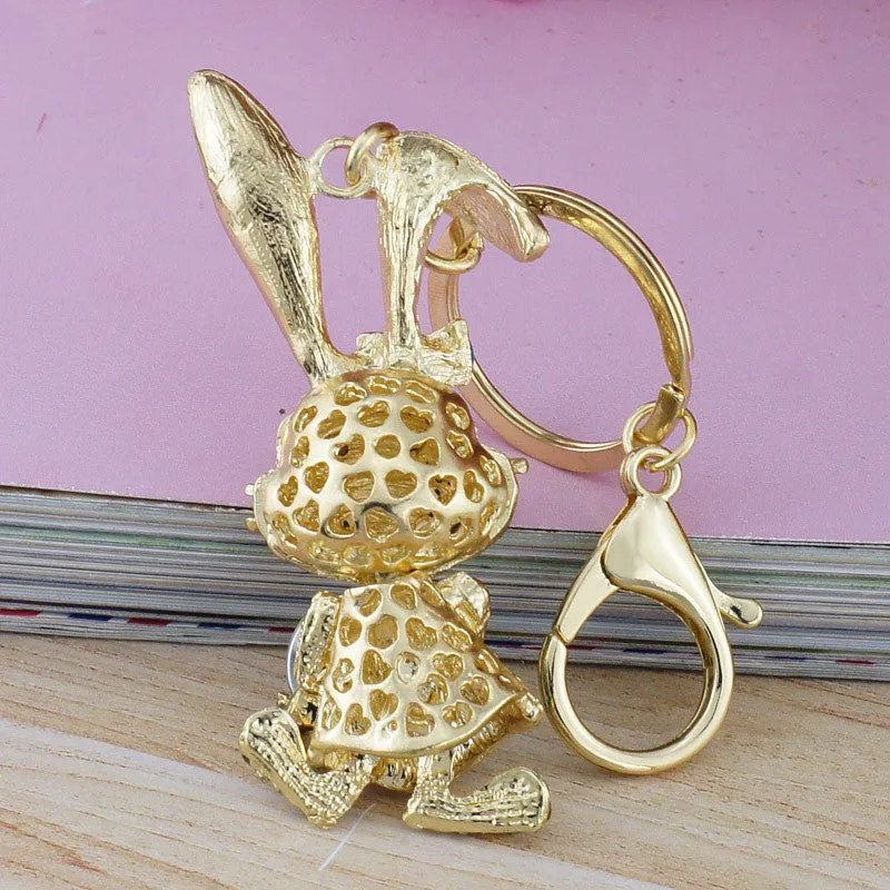 Lovely Bowknot Rabbit Crystal Rhinestone Bag Pendant Key chains Holder women Keyring Keychain For Car Fashion Jewelry