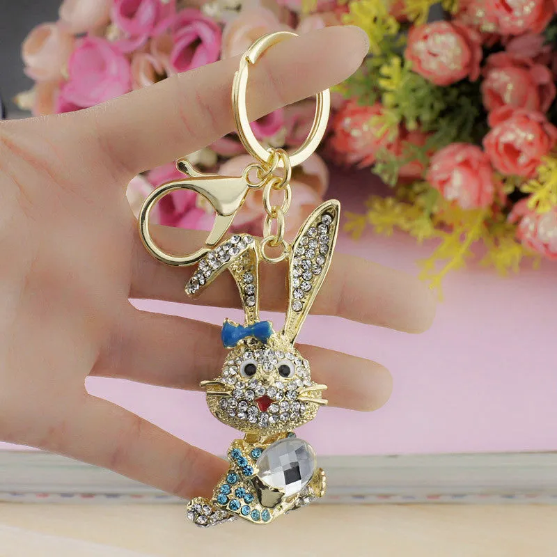 Lovely Bowknot Rabbit Crystal Rhinestone Bag Pendant Key chains Holder women Keyring Keychain For Car Fashion Jewelry