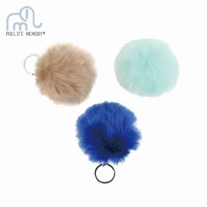 Lovely Fluffy Rabbit Ear Fur Ball Key Chain Rings Pendant Cute Pompom Artificial Rabbit Fur Keychain Women Car Bag Key Ring