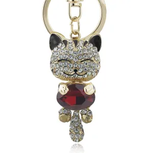 Lucky Enamel Smile Cat Crystal Rhinestone HandBag Keyring Keychain Purse Bag Buckle For Car Party Gift Keyfob Jewelry