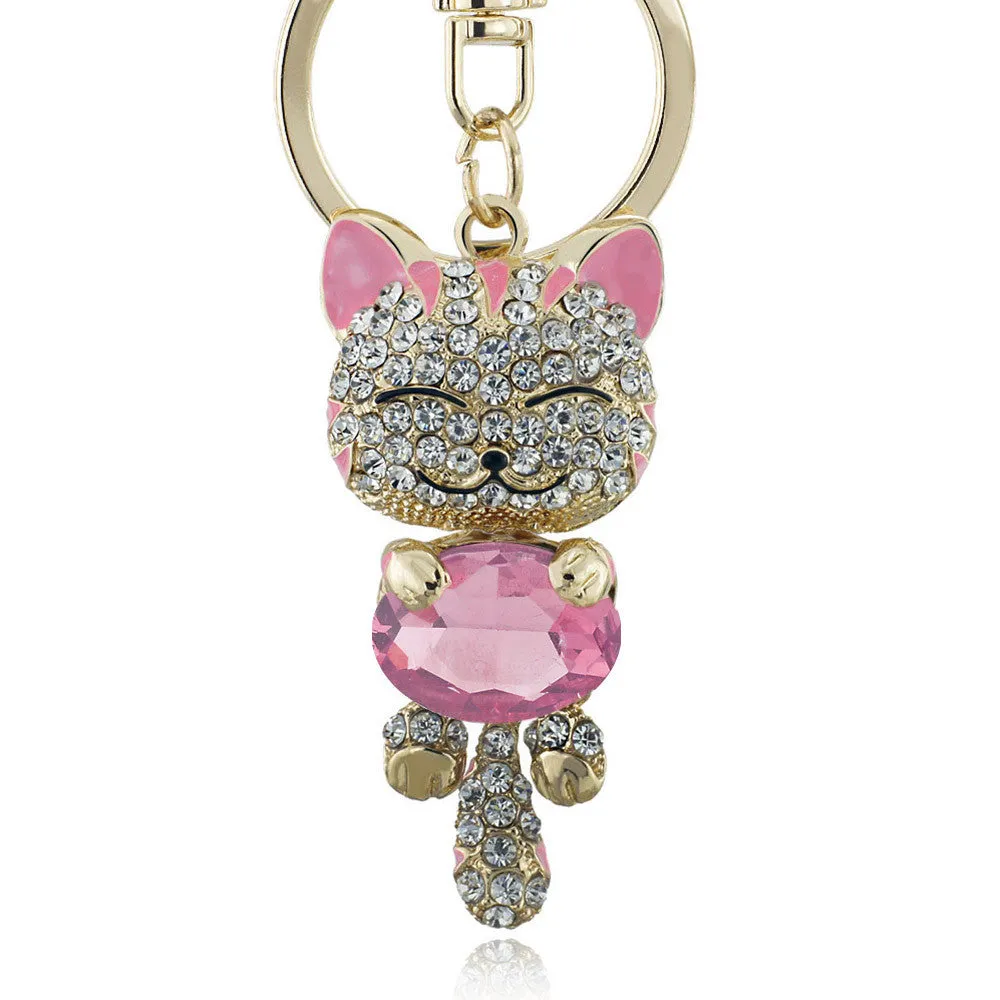 Lucky Smile Cat Crystal Rhinestone Keyrings Key Chains Holder Purse Bag For Car christmas Gift Keychains Jewelry llaveros