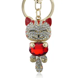 Lucky Smile Cat Crystal Rhinestone Keyrings Key Chains Holder Purse Bag For Car christmas Gift Keychains Jewelry llaveros
