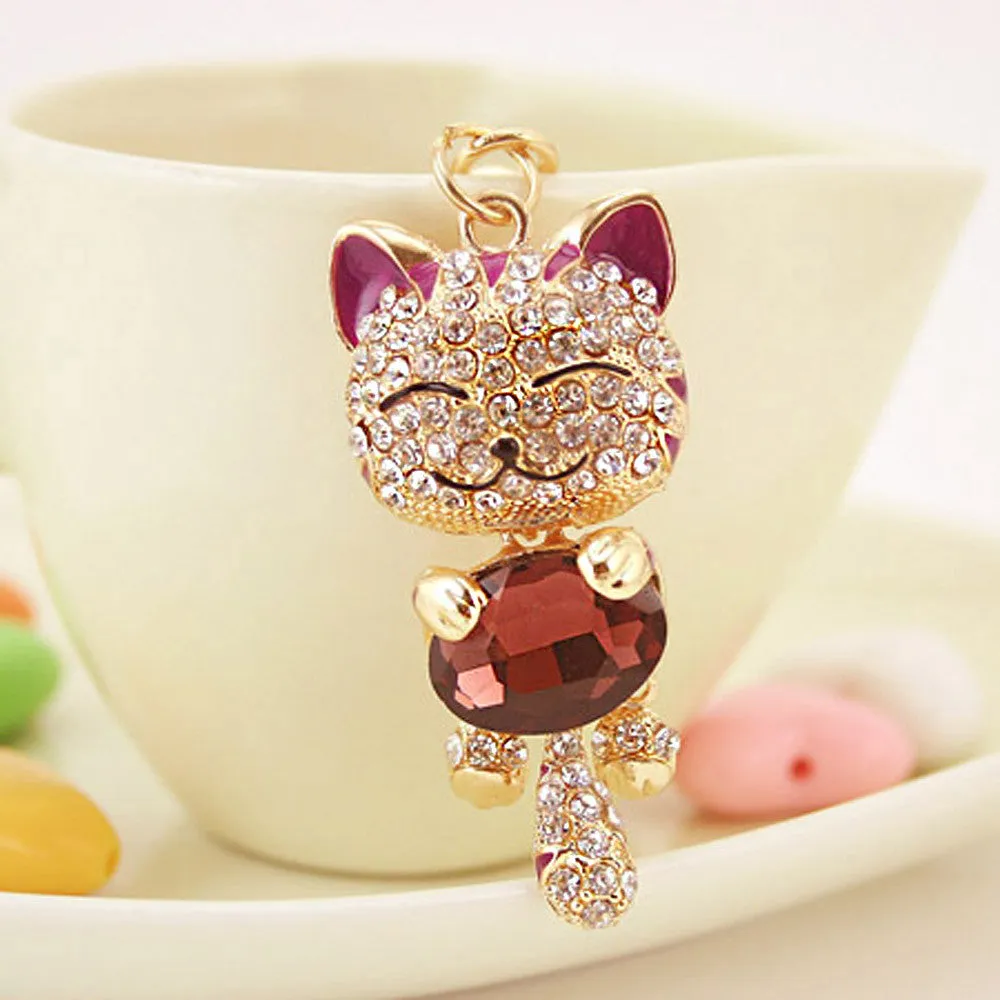 Lucky Smile Cat Crystal Rhinestone Keyrings Key Chains Holder Purse Bag For Car christmas Gift Keychains Jewelry llaveros