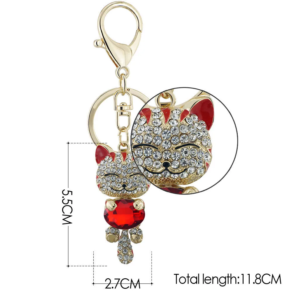 Lucky Smile Cat Crystal Rhinestone Keyrings Key Chains Holder Purse Bag For Car christmas Gift Keychains Jewelry llaveros