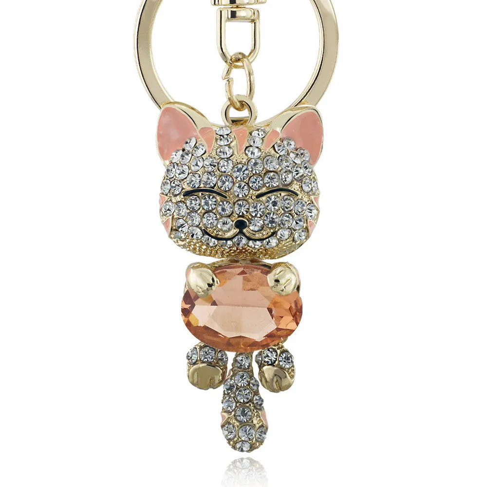 Lucky Smile Cat Crystal Rhinestone Keyrings Key Chains Holder Purse Bag For Car christmas Gift Keychains Jewelry llaveros