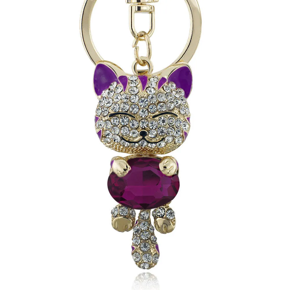 Lucky Smile Cat Crystal Rhinestone Keyrings Key Chains Holder Purse Bag For Car christmas Gift Keychains Jewelry llaveros