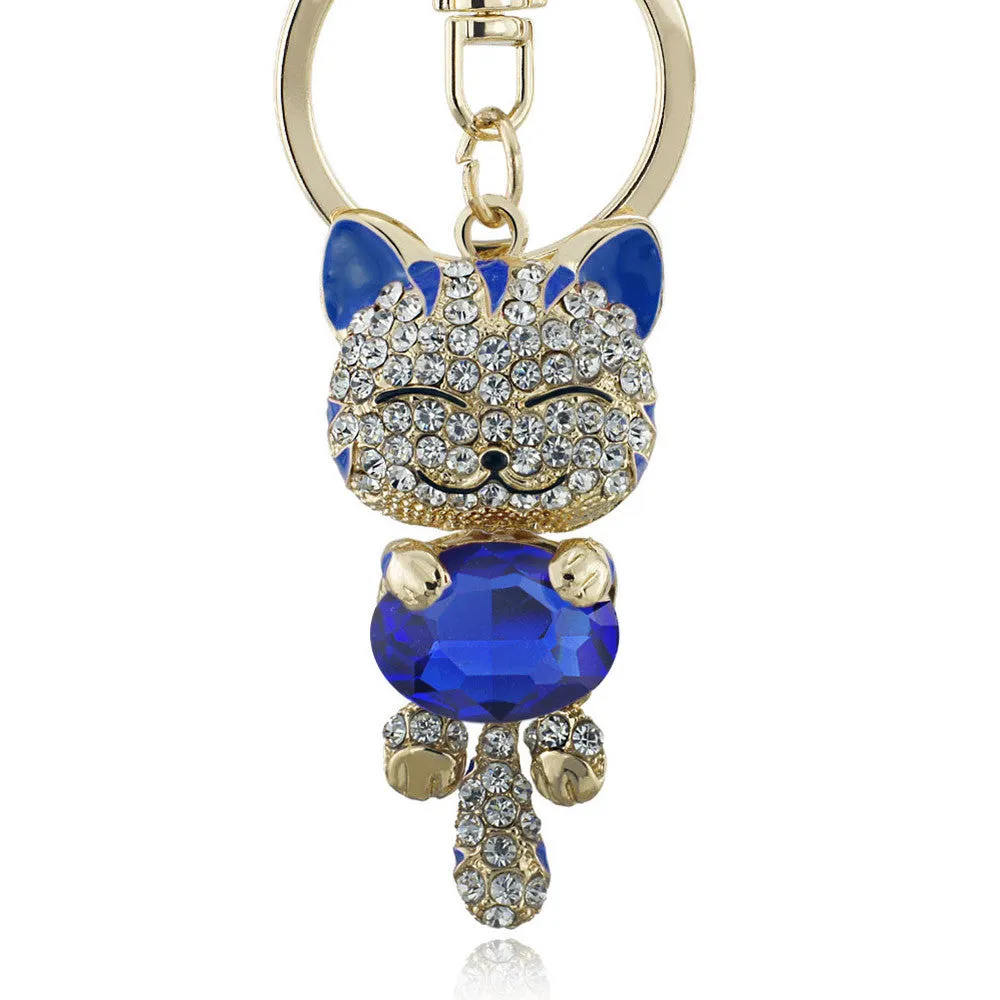Lucky Smile Cat Crystal Rhinestone Keyrings Key Chains Holder Purse Bag For Car christmas Gift Keychains Jewelry llaveros