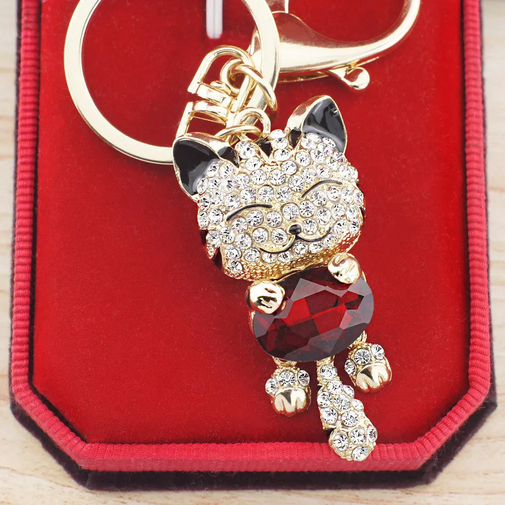 Lucky Smile Cat Crystal Rhinestone Keyrings Key Chains Holder Purse Bag For Car christmas Gift Keychains Jewelry llaveros