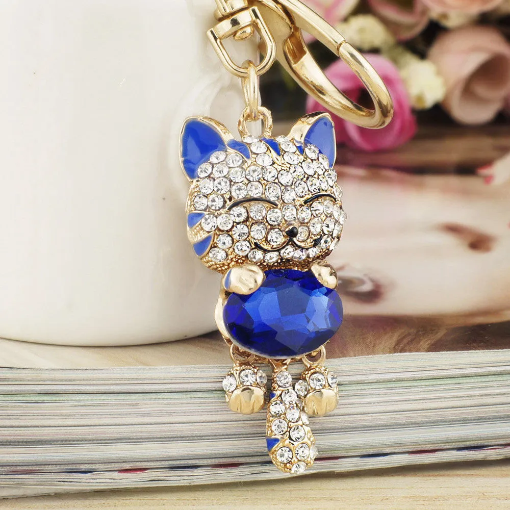 Lucky Smile Cat Crystal Rhinestone Keyrings Key Chains Holder Purse Bag For Car christmas Gift Keychains Jewelry llaveros