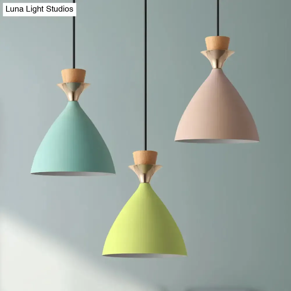 Macaroon 3-Light Cluster Pendant: Vibrant Green, Pink, and Yellow Cone Metal Shade Hanging Light with Adjustable 59" Wire