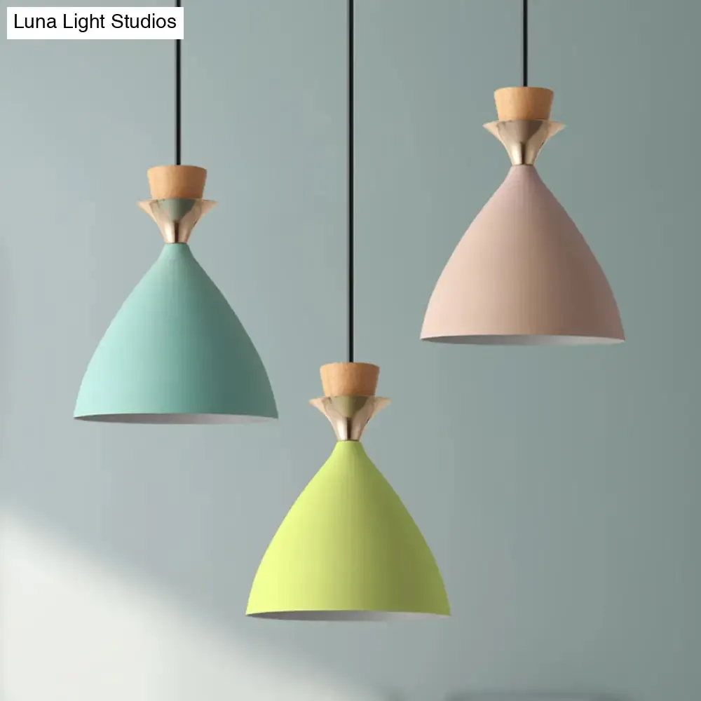 Macaroon 3-Light Cluster Pendant: Vibrant Green, Pink, and Yellow Cone Metal Shade Hanging Light with Adjustable 59" Wire