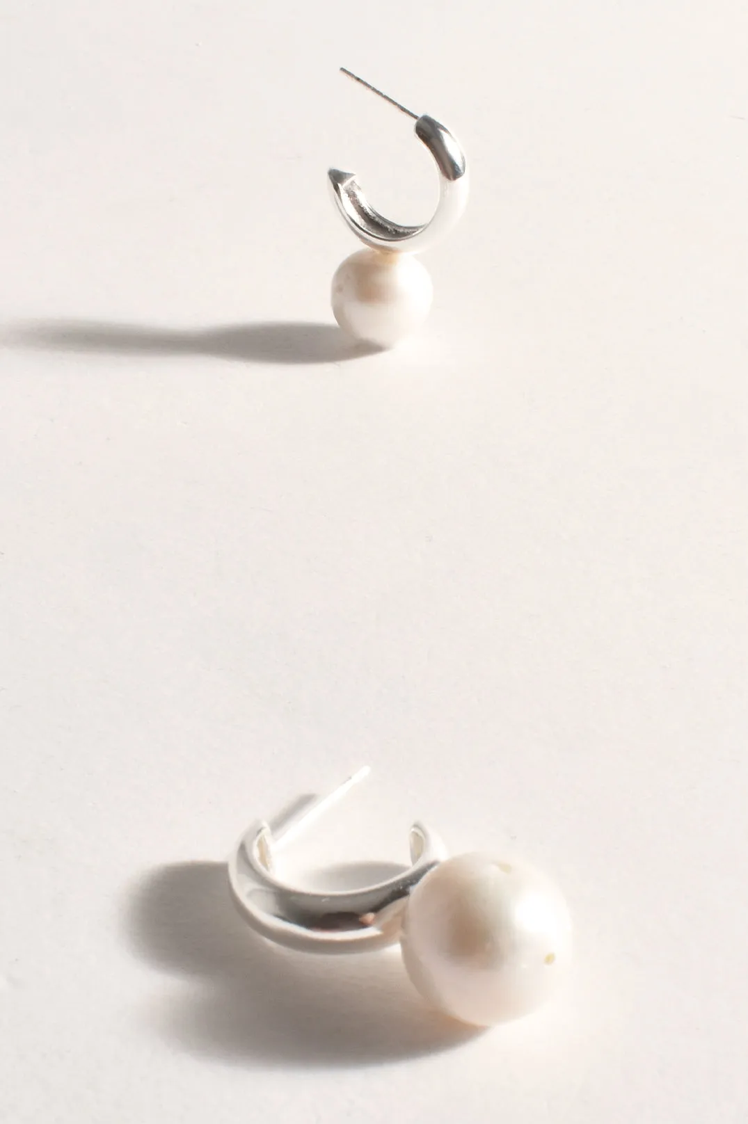 Marina Pearl Drop Chubby Hoops Cream/Silver