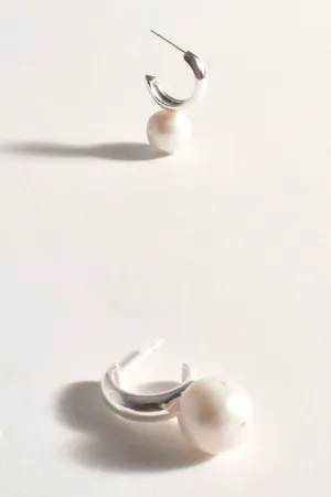 Marina Pearl Drop Chubby Hoops Cream/Silver